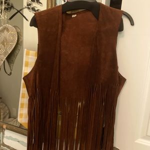 Vintage chocolate brown suede fringe vest